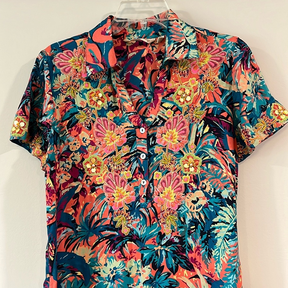 Soft Surroundings - petite XS, floral, palm tree beaded dress
